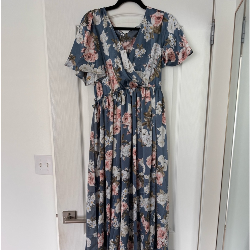 NWT Baltic born blue floral maxi dress elastic waist size L 10, 12, 14 women's
